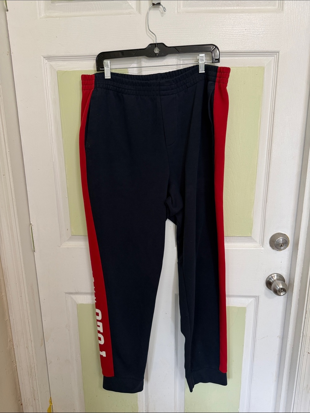 (0000) Tommy Hilfiger Navy and Red Side-Stripe Joggers, Size: LT GL